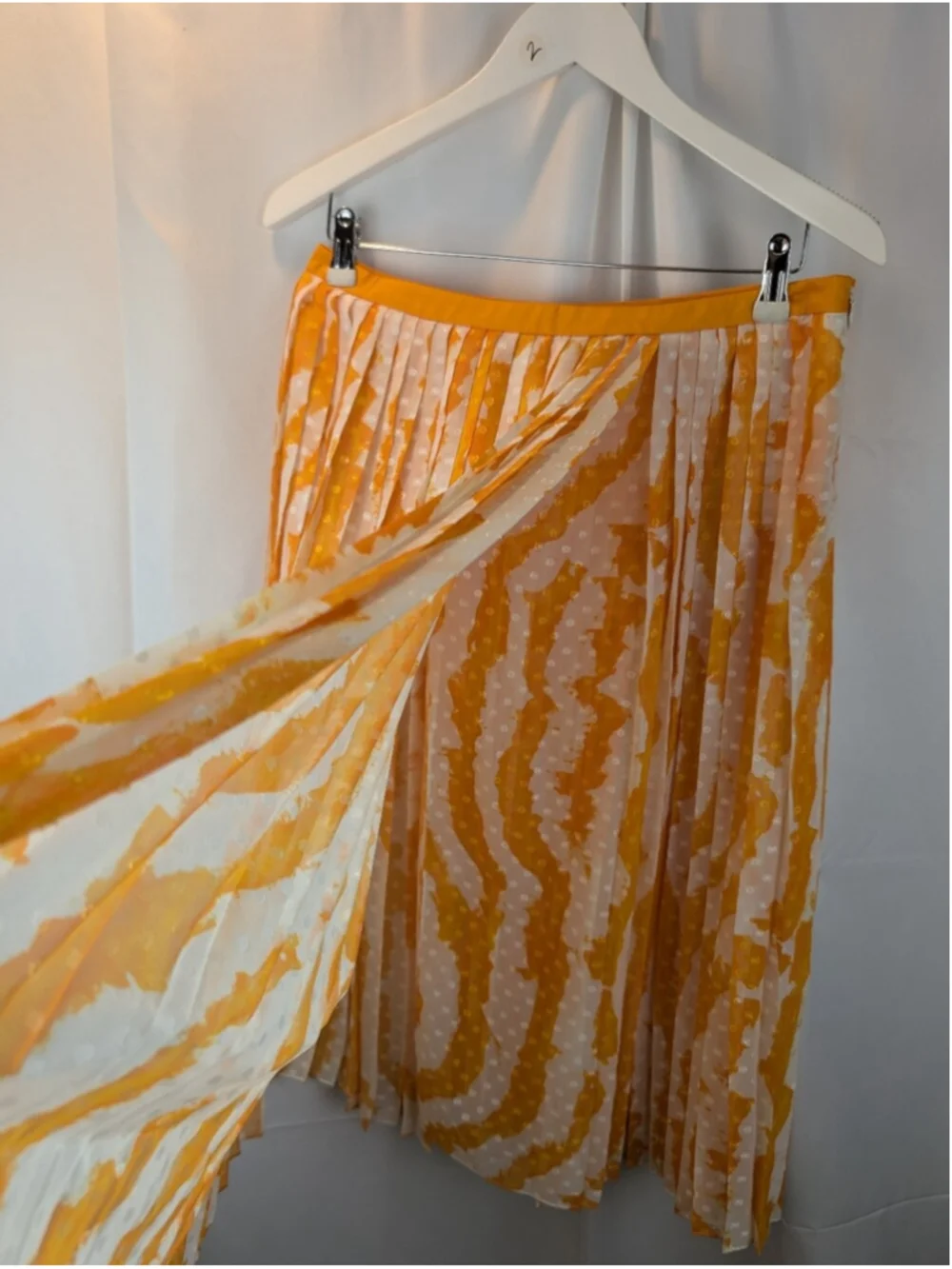 Jil Sander Navy Pleated Orange & White Skirt Size M (40) In EUC